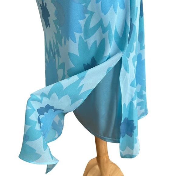 Express Vintage Y2K Chiffon Blue Floral Slip Dress Fairycore Asymmetrical Hem 8 - Picture 5 of 13